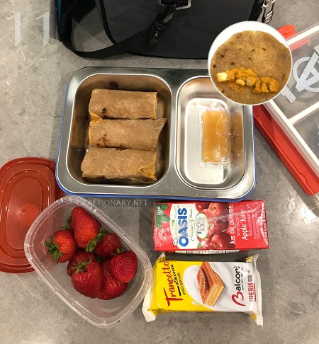 school-lunch-cottage-cheese-whole-wheat-roll-strawberries-plum-sauce