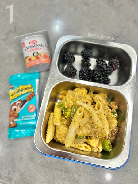 school-lunch-pasta-vegan-blueberries-bear-paw-astro-yogurt