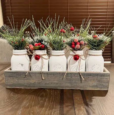 grey-antique-christmas-mason-jar-centerpiece