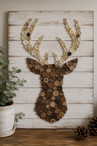 diy-wood-slice-and-buttons-deer-art-on-wood