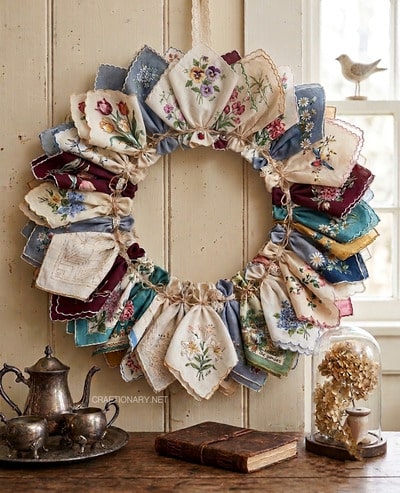 vintage-handkerchief-wreath-display-your-collection-by-tying-them-with-twine