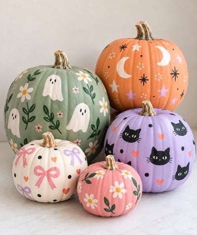 hand-painted-ghosts-moon-cat-bows-and-flowers-colorful-pumpkins