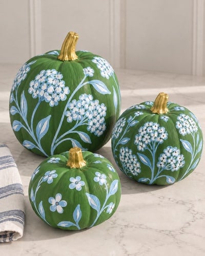 hand-painted-green-and-blue-flowers-on-pumpkin