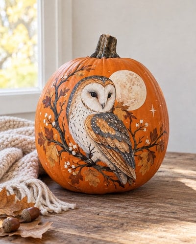 hand-painted-owl-in-full-moon-on-a-pumpkin