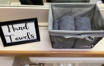 Hand Drying Towel Display in a Basket