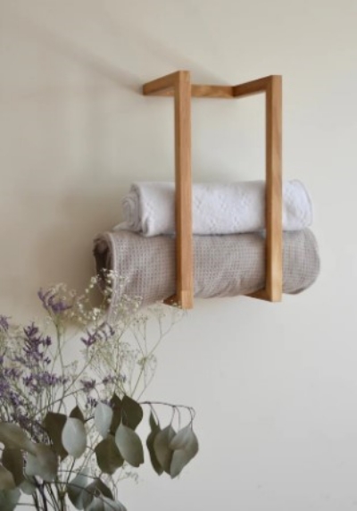 Oak farmhouse wall towel holder