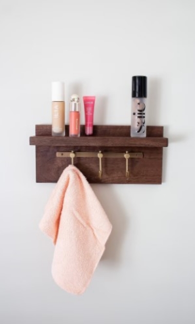 Wood Hand Towel Hooks with Brass Towel Hangers