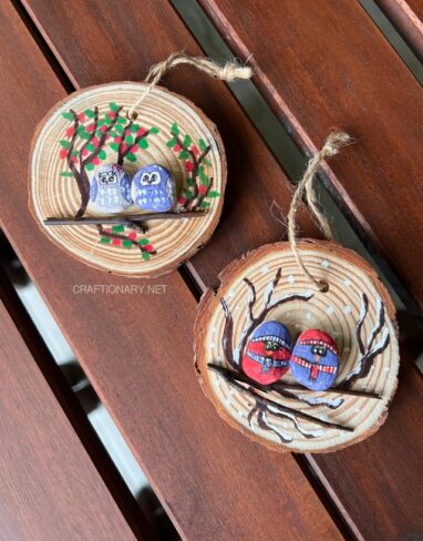 Cute Owl Rock Painting Wood Slice Craft