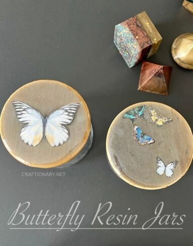 Unique butterfly resin art on bamboo jars