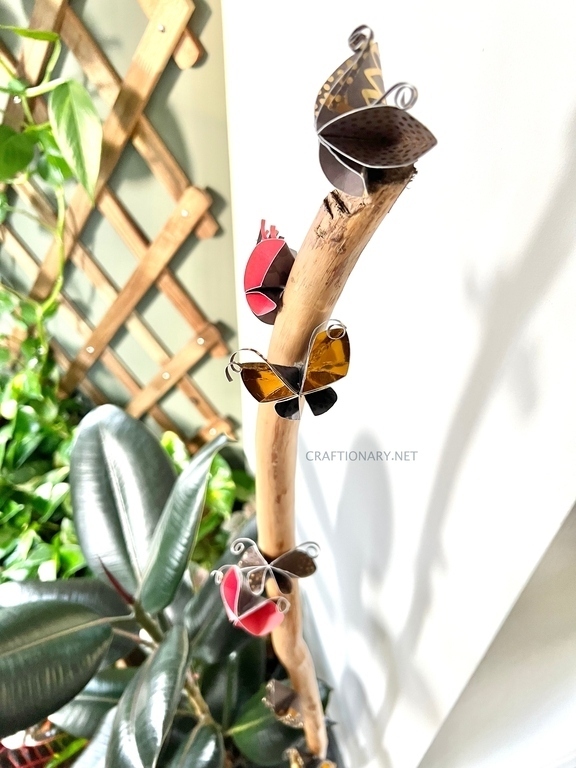 stick-paper-butterfly-on-wall-and-wood-for-home-and-garden-decoration