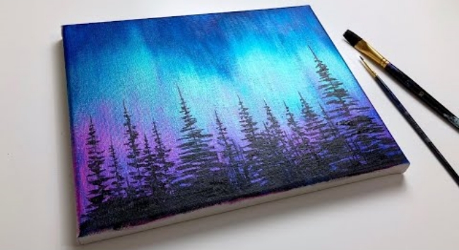 Acrylic Painting For Beginners-Northern Lights Forest