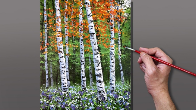 Acrylic Painting Forest Birch Trees