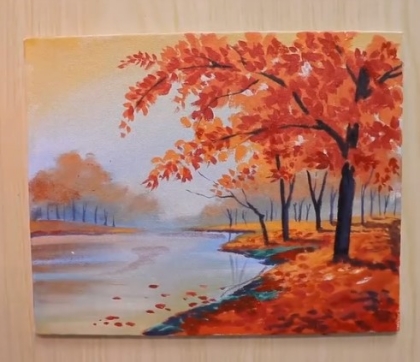Acrylic painting of Spring season landscape