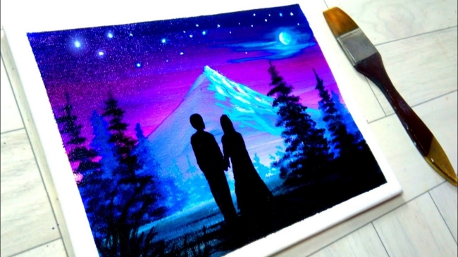 Amazing Easy Couple Moonlight Painting
