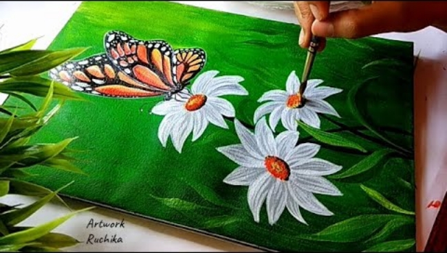 Easy Flower with Butterfly Painting