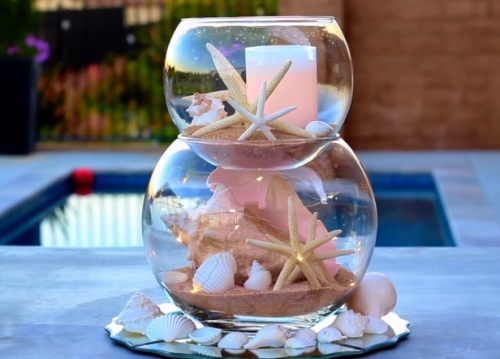 Fish Bowl with Seashells Centerpiece