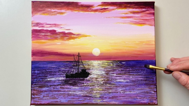 Ocean Sunset Painting-Acrylic Painting