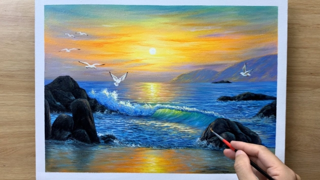Sunrise Over the Sea Painting