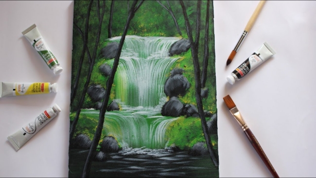 Waterfall acrylic painting