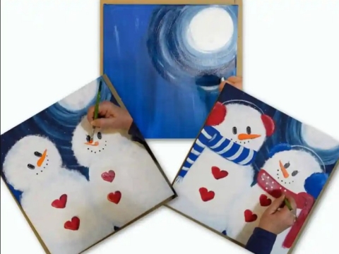 snowman-acrylic-painting-snowman-couple.