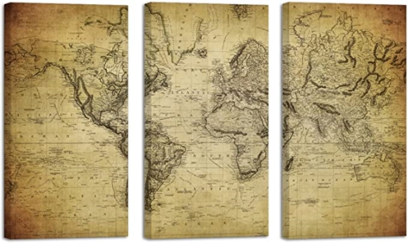 Canvas Wall Art Vintage Map of the World Artwork