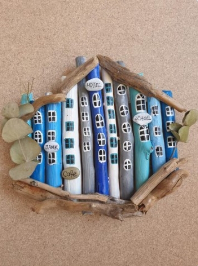 Driftwood Cottages Key Holder Wall Hanging Home Art Decor