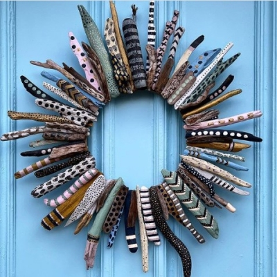 Painted driftwood wreath
