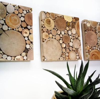 Set of 3 modern wood wall art