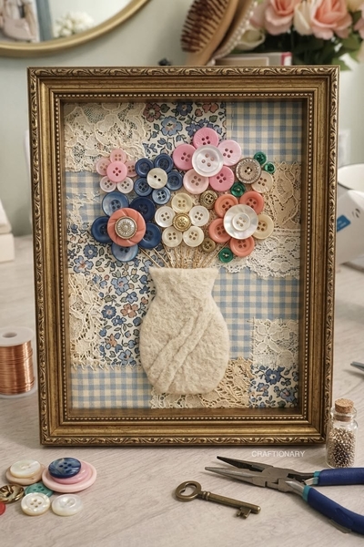 button-art-cute-vase-adorable-fabric-scraps-repurpose