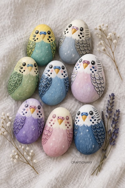 hand-painted-budgies-parakeet-rock-birds-painting