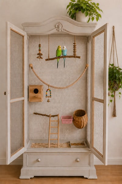 repurposed-old-cabinet-china-hutch-into-bird-cage