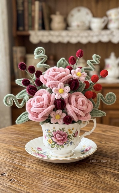 pipe-cleaner-roses-and-flowers-in-a-vintage-teacup