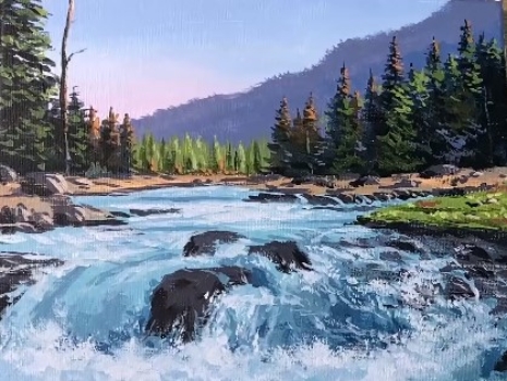 Acrylic Painting Stream Waterfall