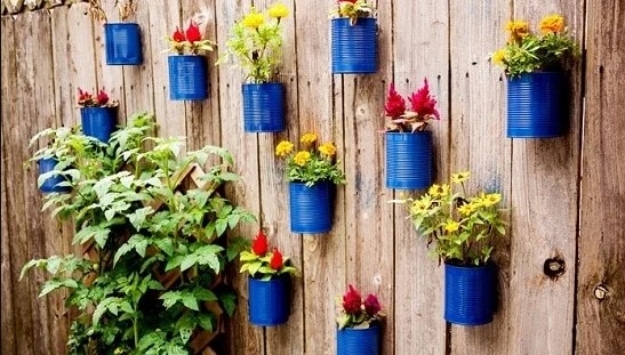 Upcycled Tin Can Planters for Fence Decor