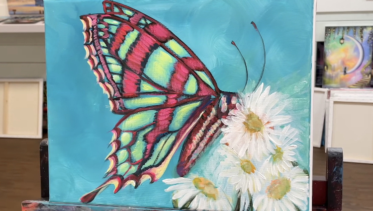 butterfly-on-flower-painting