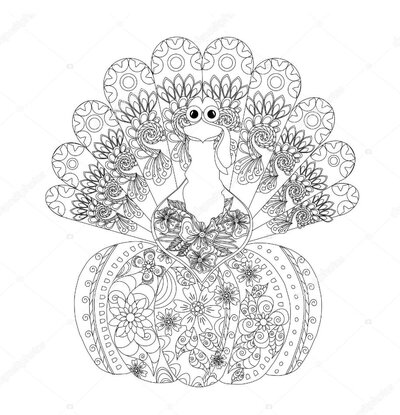Hand-Drawn-Turkey-on-Pumpkin-Printable-Template-Coloring-Page