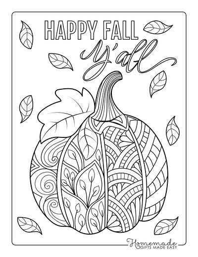 Pumpkin-Coloring-Page-Decorative-Patterned-Pumpkin-With-Leaf