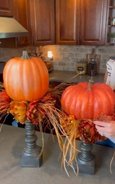 pumpkin fall foliage candlestick DIY