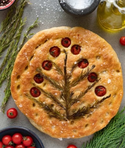 Christmas tree focaccia bread art