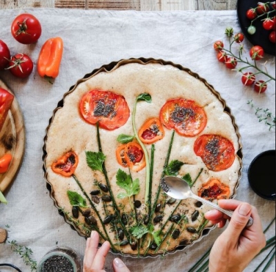 Floral poppy focaccia art