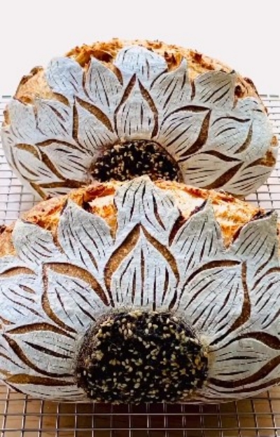 Flower baguette art on Panera Bread