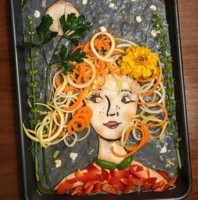 Focaccia woman using tortillas