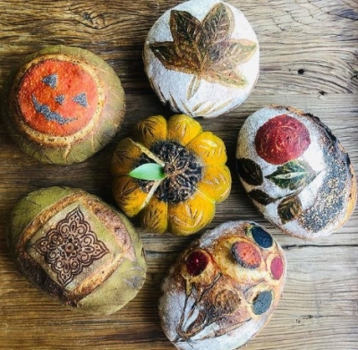 Intricate painted bread art