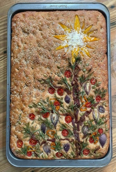 Painted Christmas tree Dutch oven bread