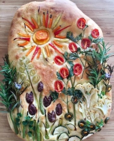 Portrait focaccia art on bread