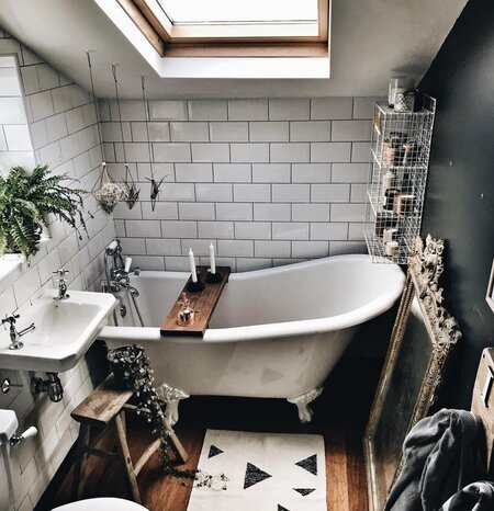 Tub tray in bathroom