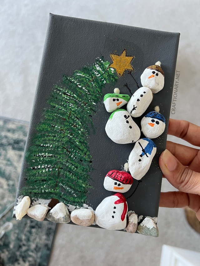paint-diy-christmas-tree-snowman-rock-art-canvas-decoration-idea