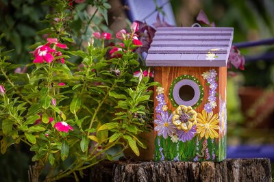 Hand-painted-floral-birdhouse