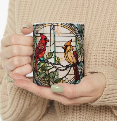 Faux-Cardinal-Stain-Glass-Mug