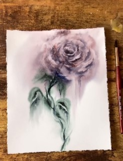 Amazing Abstract Purple Rose Flower with Watercolor